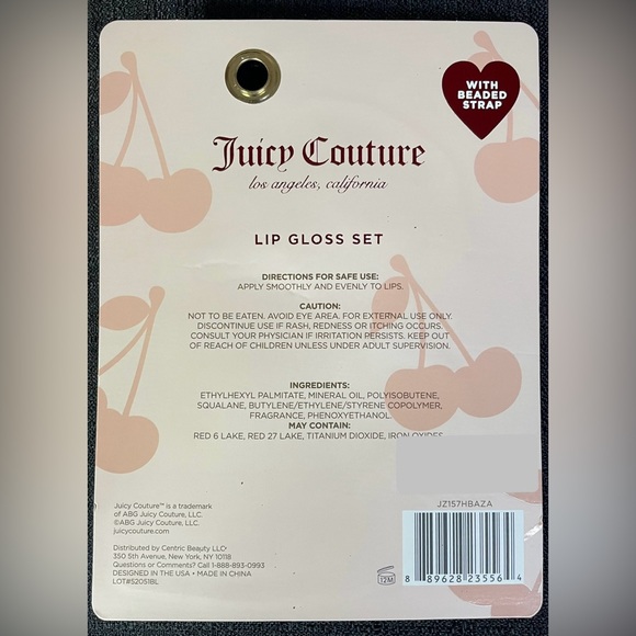 Juicy Couture Lip Gloss Set 2x w/ Beaded Cherry Keychain Christmas NEW NIP - Picture 4 of 4